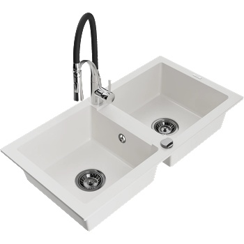 Mexen Mario гранитна кухненска мивка с 2 отделения с кухненски смесител Aster, (6504-20-73450-07-B)