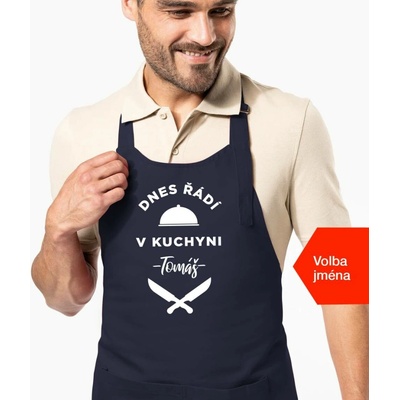 Kariban HobbyTriko Zástěra pro muže se jménem Dnes řádí v kuchyni.. Námořní modrá