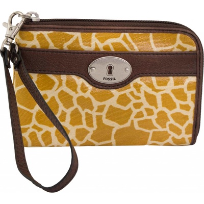 Fossil Wmns Leather Wallet Key-Per Zip Clutch Giraffe hnědá