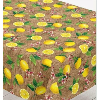 Impol Trade Ubrus PVC 196A citróny na hnědé pytlovině návin 20 m x 140 cm