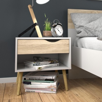 Нощно шкафче Oslo с едно чекмедже Бял и дъб