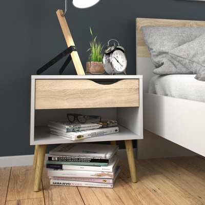 Нощно шкафче Oslo с едно чекмедже Бял и дъб