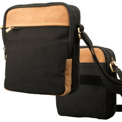 Crossbody taška plátno s buvolí kůží černá/světle béžová