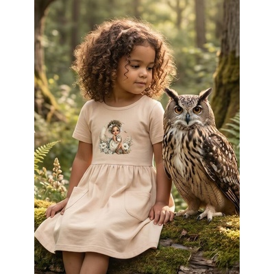 Dievčenské šaty GIRL and OWL s krátkym rukávom béžová