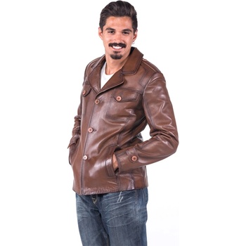 Base Мъжко сако от естествена кожа e-926 - Кафяво #319076 (319076_Кафяво)