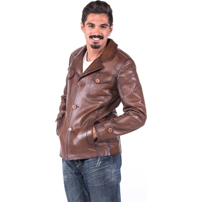 Base Мъжко сако от естествена кожа e-926 - Кафяво #319076 (319076_Кафяво)