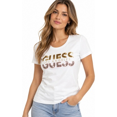 GUESS Huger Split Logo Crew bílé