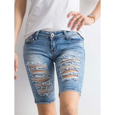 Džínové bermudy s dírami modrá