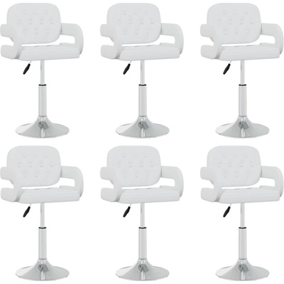 vidaXL Въртящи се трапезни столове, 6 бр, бели, изкуствена кожа (3089116)