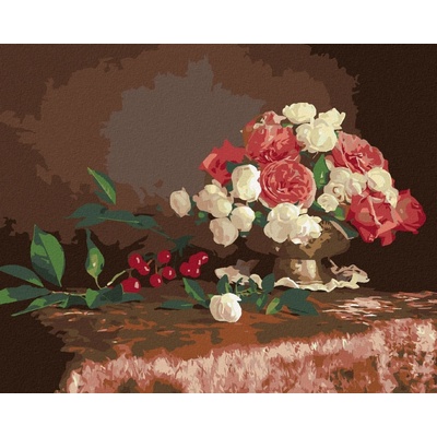 zuty Malování podle čísel Květiny ve váze a třešně 80 x 100 cm bez rámu a bez vypnutí plátna 8596530068020