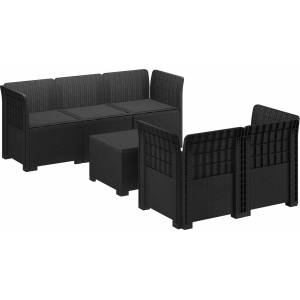 vidaXL Градинска софа за 5 души с възглавници в ратанов вид ПП (3443891)
