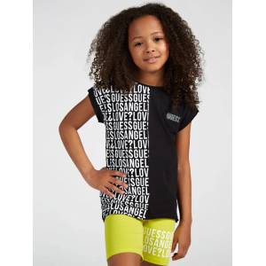 GUESS Тениска с къс ръкав за момиче с надписи в черно Guess