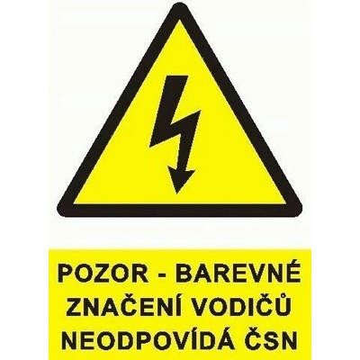 CUPRO Tabulka "Barevné značení vodičů neodpovídá ČSN!", A8 samolepící 1999S A8 FÓLIE