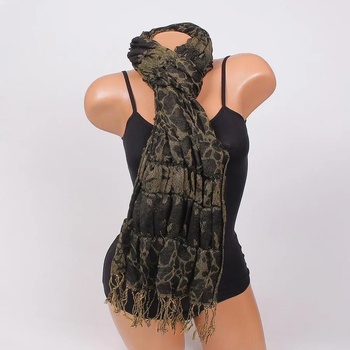 Image 1 of Моден шал в черно и жълто с набран ефект и ресни