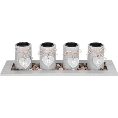 MagicHome MagicHome Svietnik HOME 39x12,5x10 cm sivý na podnose na čajové sviečky