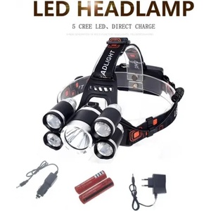  Мощен led челник с акумулаторни батерии и 5 led диода, зарядно 12 и 220 v