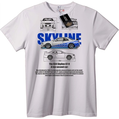 Тениска Nissan Skyline R34 GT-R Кола - 5XL, White