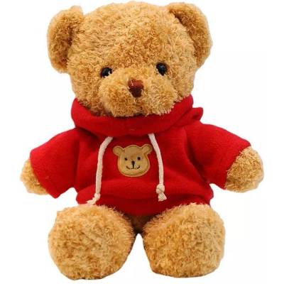 Tea Toys Плюшено мече с червен пуловер Tea, 30 см, Бежов