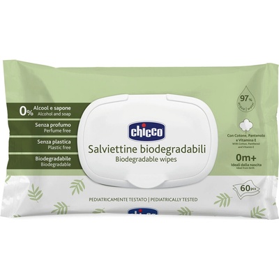 Chicco Biodegradable Baby Wipes detské jemné vlhčené obrúsky 60 ks