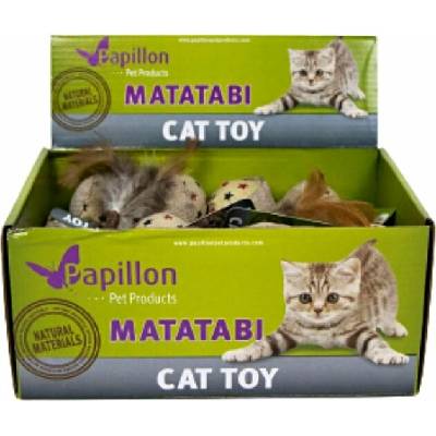 Papillon Matatabi palička s loptičkou z jutoviny a perím 9,1 cm