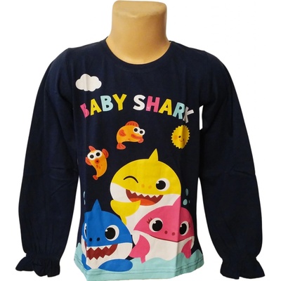E plus M dívčí tričko baby shark dlouhý rukáv modré tmavé