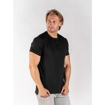 TallGuys pánské rozstřižené tričko knoflíček Deep black