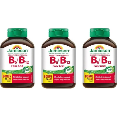 Jamieson Vitamíny B6 B12 + kyselina listová 3 x 110 tablet