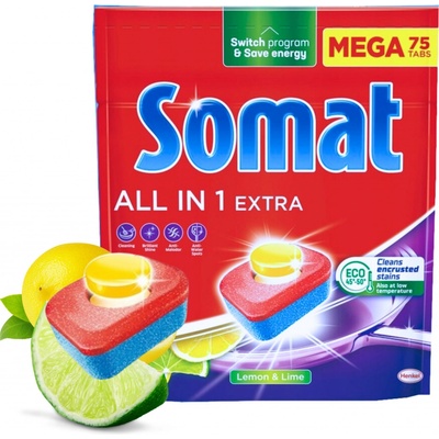 Somat tablety do myčky All in 1 Extra Lemon & Lime 75 ks