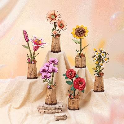 ROBOTIME Rowood 3D drevené puzzle Oranžová gerbera 105 ks