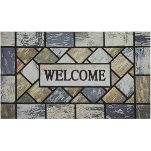  75 x 45 см правоъгълна изтривалка с декор плочки и надпис Welcome