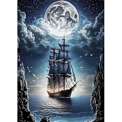 Norimpex - Puzzle Diamant painting: Ship at full moon 30x40cm - 1 - 39 piese