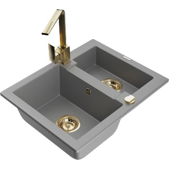 Mexen Carlos гранитна мивка с 1, 5 камери и кухненски смесител Rita, сива - 6518-71-670300-50 (6518-71-670300-50)