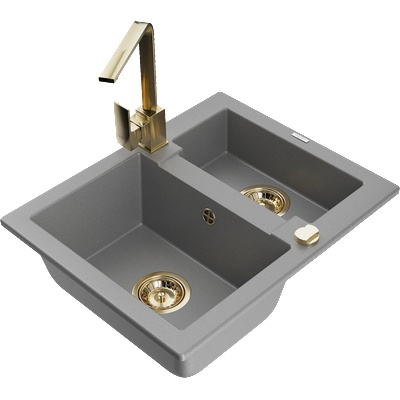 Mexen Carlos гранитна мивка с 1, 5 камери и кухненски смесител Rita, сива - 6518-71-670300-50 (6518-71-670300-50)