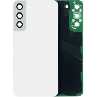 Zadní sklo + sklíčko kamery Samsung Galaxy S22 Plus 5G (bez loga) – Aftermarket Plus – bílé SAM3592