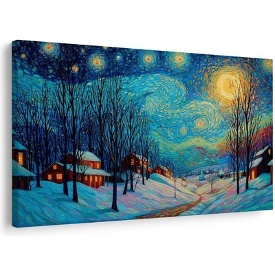 Vánoční obraz kouzelná zimní vesnice - 120x80