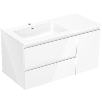 Mexen Orio шкаф за баня 90 см с мивка Otis лява, 2S, 1D, бял гланц - 91A13-09047-3-BBFFF00-W18L00 (91A13-09047-3-BBFFF00-W18L00)