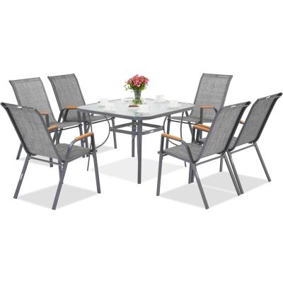 Garden Point Сива градинска маса Modena/Bitonto за 6 души с квадратна маса Garden Point (GAP1554)