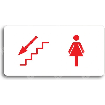 ACCEPT Piktogram WC ŽENY VLEVO DOLŮ - bílá tabulka - barevný tisk bez rámečku
