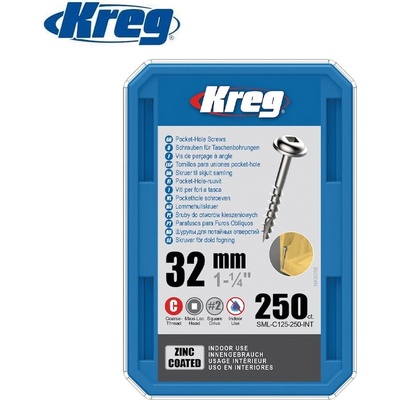 Kreg Tool Винтове за дърво Kreg 32 мм, поцинковани комплект, груба резба 250бр. / Kreg SML-C125-250 / (Kreg SML-C125-250)