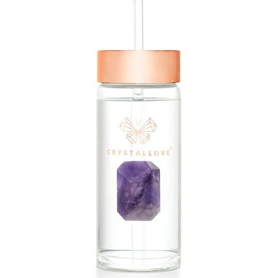 CRYSTALLOVE Skleněná lahvička na vodu s ametystem a brčkem 400ml