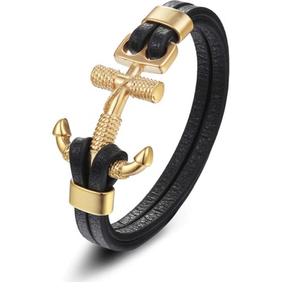 Amparo Miranda Kožený náramok s kotvou Black-Gold PG535