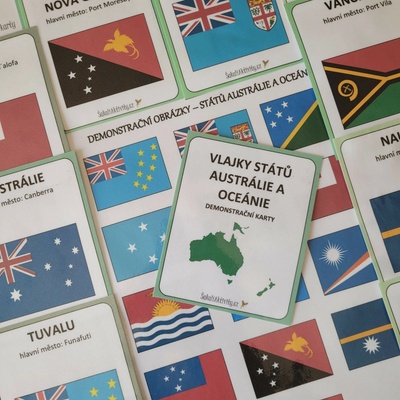 Vlajky států Austrálie a Oceánie - demonstrační karty Provedení: Komplet - hotové aktivity k okamžitému použití
