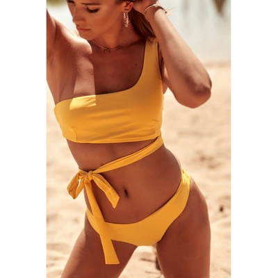 Fasardi Two-piece asymmetrical yellow swimsuit horčicová