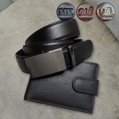 ARTEMO Monogram zdarma na přání pánský kožený set peněženka a opasek