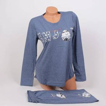 Image 1 of Дамска пижама с дълъг ръкав в гълъбово синьо с овчици