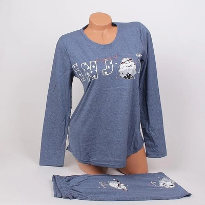 Дамска пижама с дълъг ръкав в гълъбово синьо с овчици