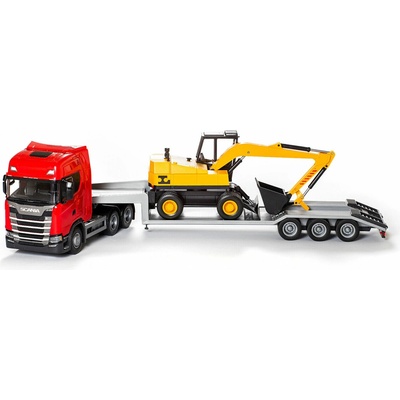 EMEK Kamión SCANIA S Next Gen červená + podvalník + bager