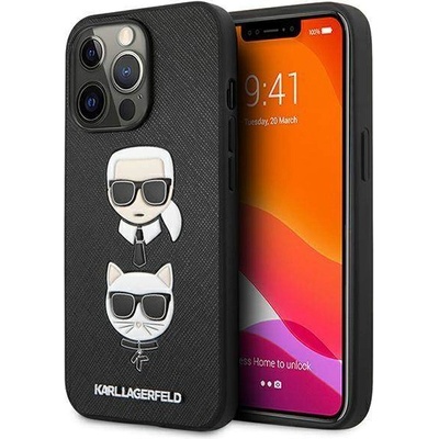 KARL LAGERFELD Karl & Choupette Saffiano Leather Case - дизайнерски кожен кейс за iPhone 13 Pro (черен)