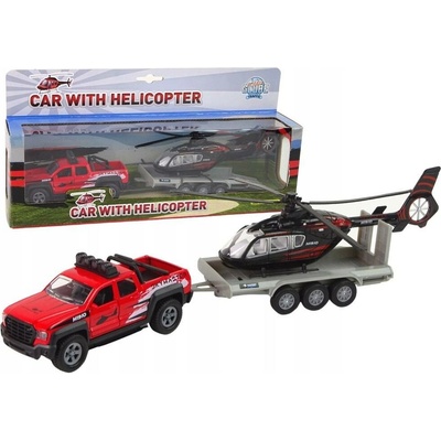 Kids Globe Mikro trading Traffic Auto terénní na zpětný chod s přívěsem a helikoptérou