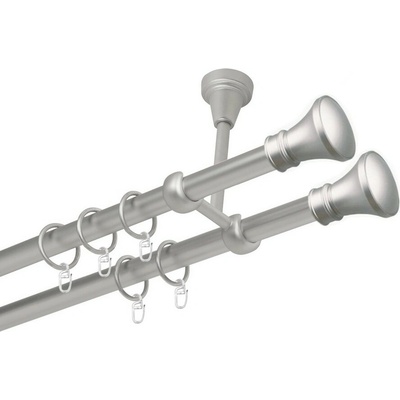 OK-GarnýžeCZ Garnýž kovová dvouřadá 19mm Koloseo double satina 130 cm do stropu / kroužky s háčkem